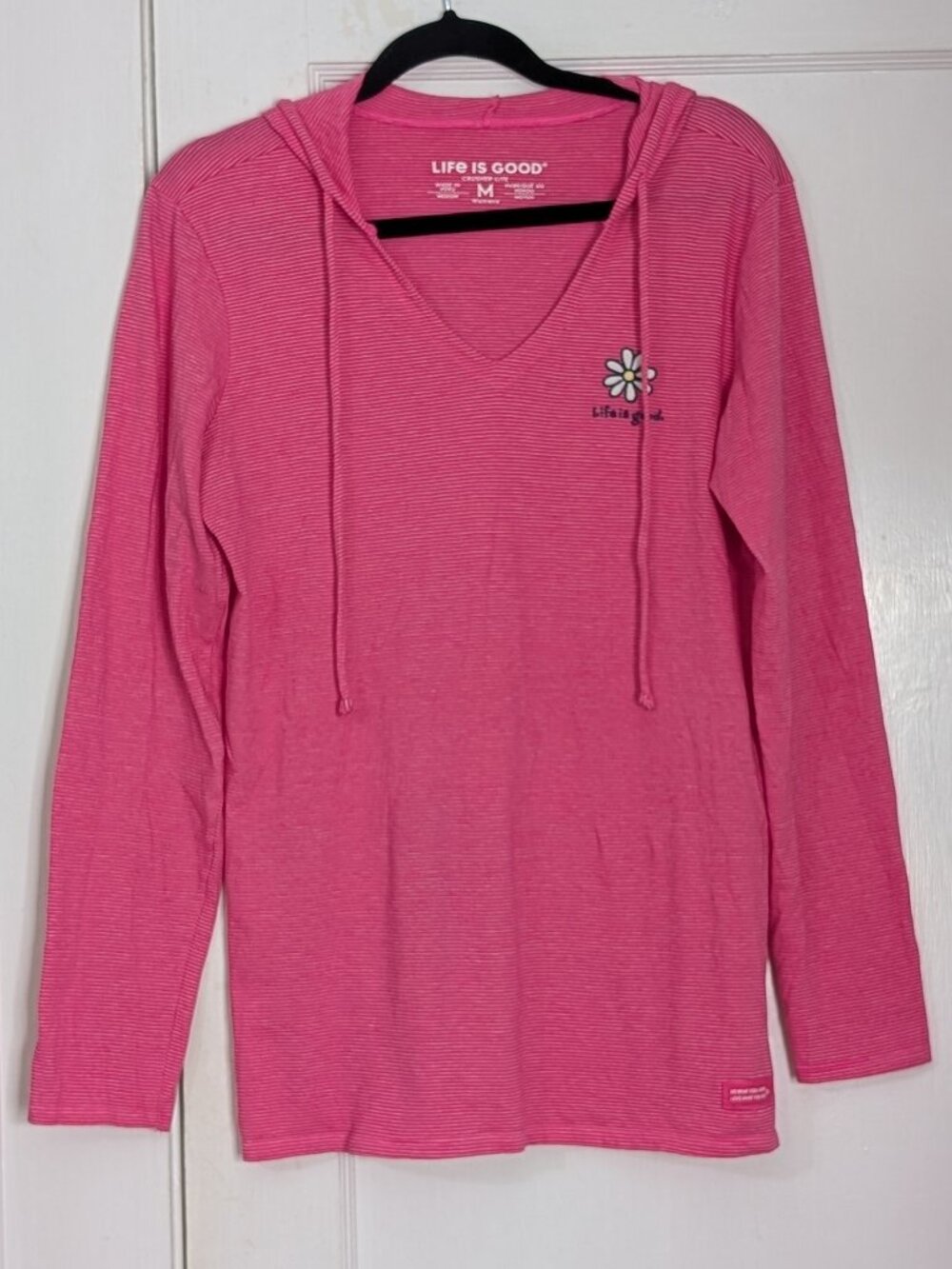 Life Is Good Crusher Lite Women's Medium Hot Pink Striped Pullover Hoodie Daisy